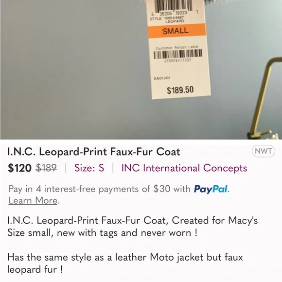 Leopard faux fur Moto Jacket Size XL - Picture 9 of 9